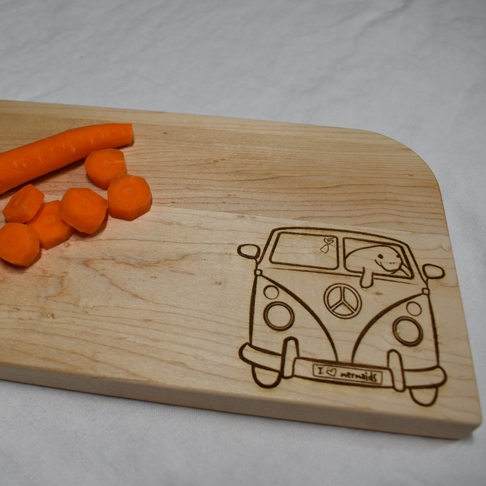 "I Heart Mermaids" Manatee in a VW Bus Charcuterie Cutting Serving Board